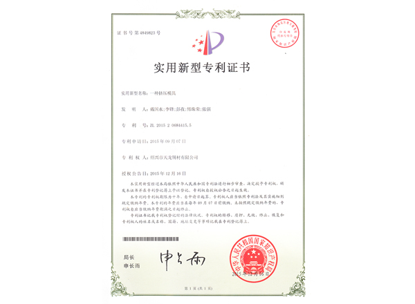 一種擠壓模具（實用新型）專利證書及手續(xù)合格通知書